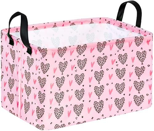 Valentines Basket Rec Heart Print Box Hamper Storage Basket Collapsible by VAIVUSTO