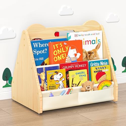 Solid Pine Wood Kids Bookshelf, Double-Sided Nursery Book Shelves, Portable by Unknown