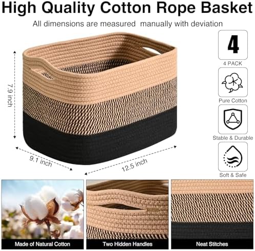 ICERZCZ Storage Baskets for Shelves Organizing, Woven Cotton Rope Baskets for - Image 3