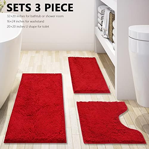BOANKODU Bathroom Rugs Chenille 3-Piece Extra Soft and Absorbent Shag Bathroom - Image 3