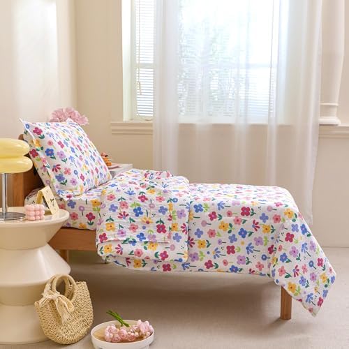 Caressma Colorful Floral Toddler Bedding Set 4 Pieces Kids Comforter Set - Image 3
