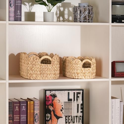 iEGrow Scalloped Wicker Basket, Water Hyacinth Storage Oval Cute Baby Baskets - Image 6