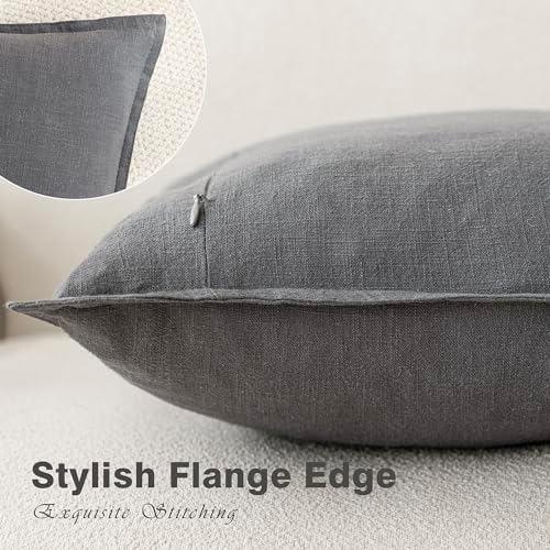 Foindtower Linen Solid Decorative Throw Pillow Covers 22x22 Inch Grey - Image 3