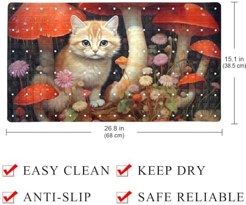 Bathtub Mat Non Slip 26.8x15.1 Inch, Mushrooms Cat Wildflower Shower Mat - Image 4