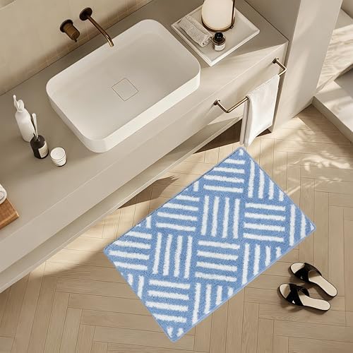 ORTIGIA Striped Blue Bathroom Rugs Non Slip Washable, 20x30 Quick Dry Absorbent - Image 6