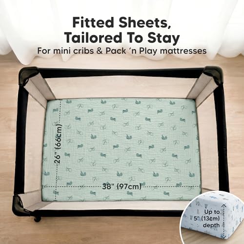 2pk Muslin Mini Crib Sheets for Boys, 38x26 Fitted Sheet - Image 3