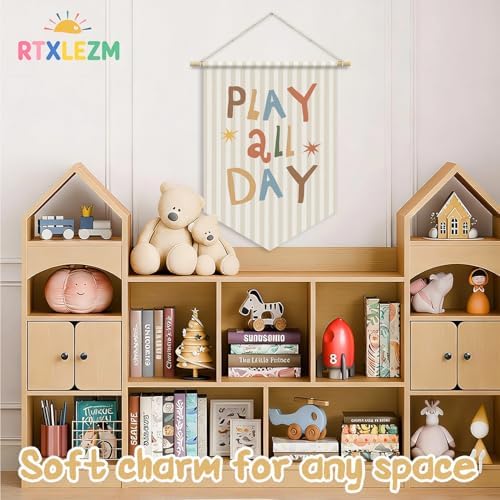 RTXLEZM Playroom Decor, Play All Day Wall Banner Pennants Flag - Image 2