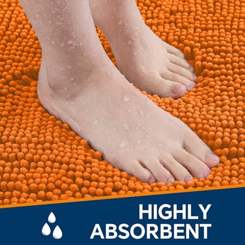 Chenille Bathroom Runner Rug 24"x72" Orange, Plush Bath Mat - Image 4