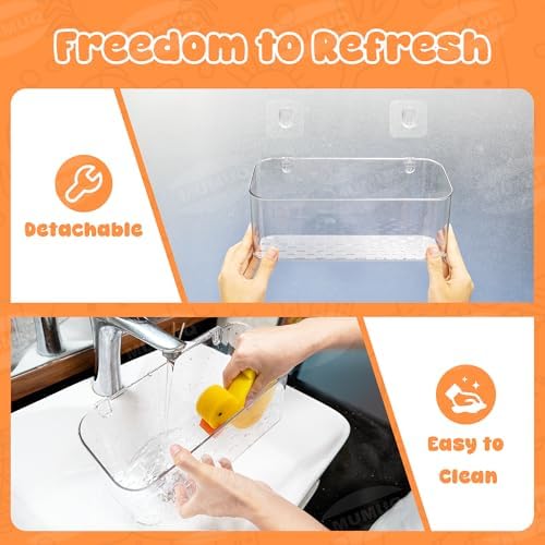 Bath Toy Storage for Baby & Toddler, 2 Pack Clear Adhesive Shower Caddy - Image 4