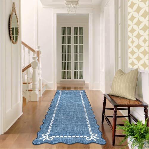 GarveeHome Scalloped Hallway Runner Rug 2.5x8 Non Slip Dark Blue Rugs - Image 3