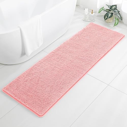 Chenille Bathroom Runner Rug 24"x72" Pink, Plush Bath Mat by Kildoss