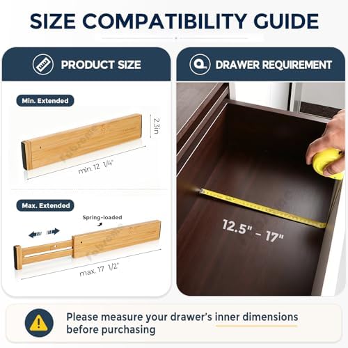 Fabsome Drawer Divider 6 Pack, Bamboo Dresser Organizers - Image 5
