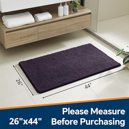 Chenille Bathroom Rug 26"x44" Purple, Non-Slip Plush Bath Mat - Image 2