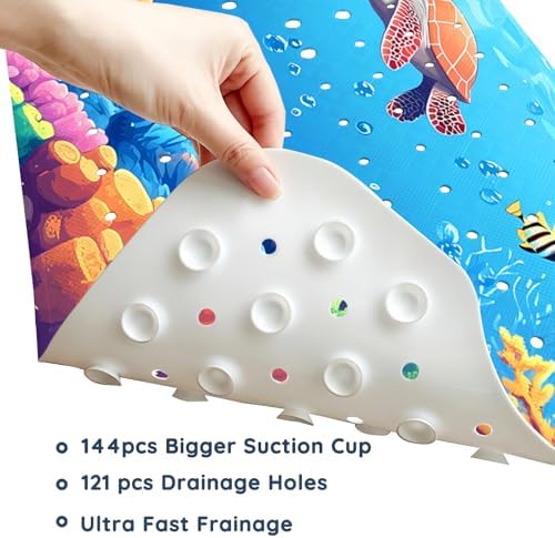 LNOND Bath Mat for Tub, Sea Turtles Bathtub mat Non Slip, Ocean World Bath Mats - Image 5