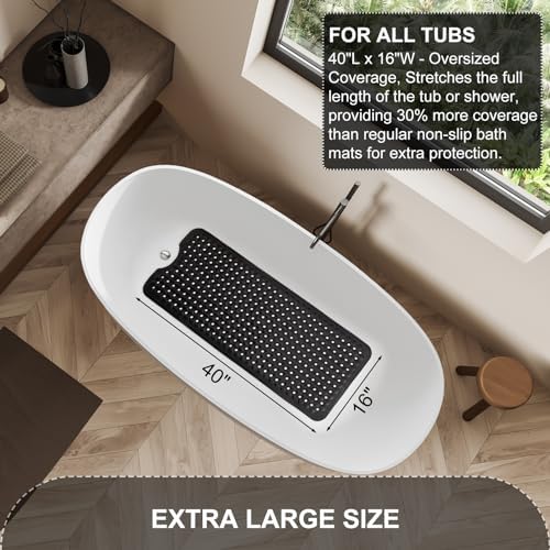 TEESHLY Bath Tub and Shower Mats, Non Slip 40 x 16 Inch Extra Long Bathtub Mat - Image 5