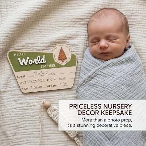 Adventure Hello World I'm Here Sign, Wooden Retro Birth Announcement Prop - Image 6