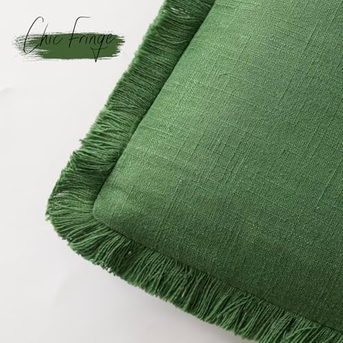 Foindtower Decorative Linen Fringe Throw Pillow Covers 22×22 Forest Green - Image 3