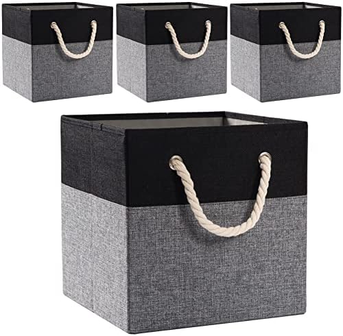 PRANDOM Large Foldable Cube Storage Bins 11x11 inch Fabric Linen Storage by Prandom