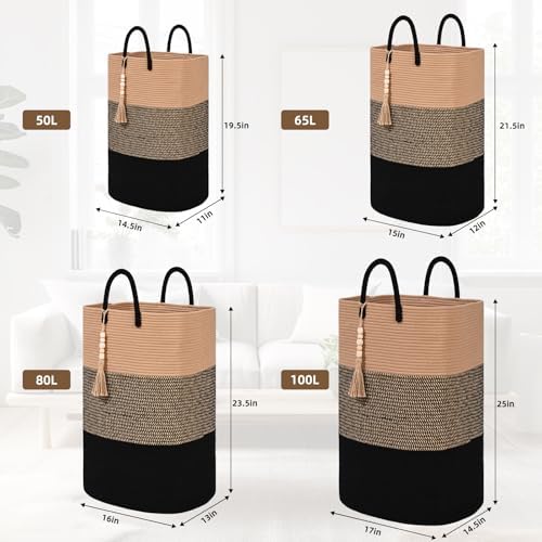 Woven Laundry Basket for Clothes, 50 L Large Rectangle Laundry Hampers - Image 3