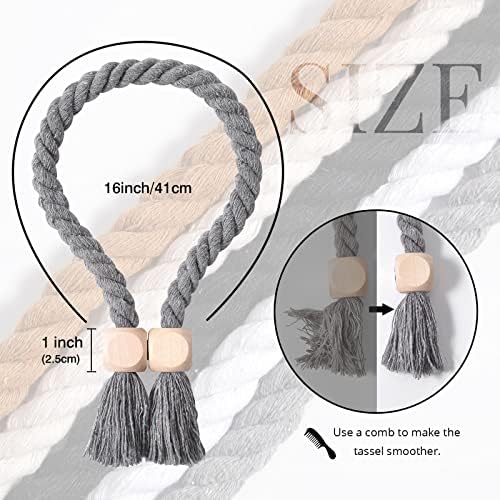 NICEEC 2 Pack Wooden Cube Magnetic Curtain Tiebacks Boho Home Decor Drape Tie - Image 4