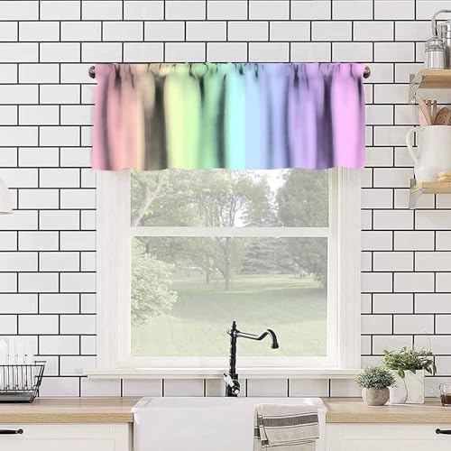 Rainbow Valances for Girls Room, Cute Pastel Colorful Strip Printed Rod Pocket - Image 3