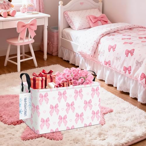 Rectangular Collapsible Pink Bowknot Storage Basket Organizer - Image 4