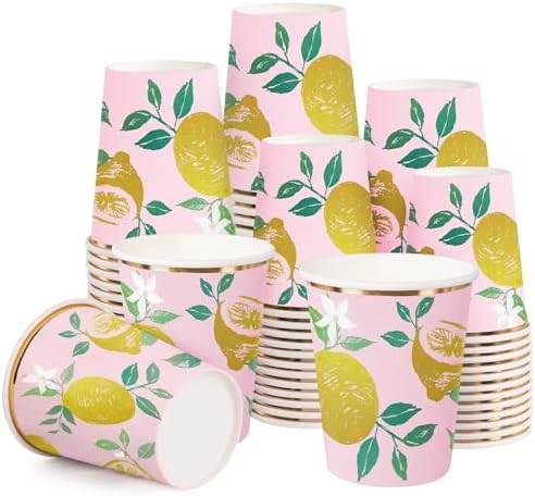 WRAPAHOLIC 50 Pcs Lemon Paper Cups - 9 oz Summer Disposable Cups by WRAPAHOLIC