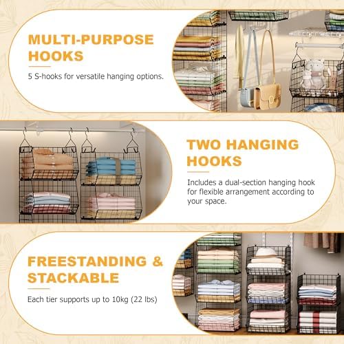 X-cosrack 7 Tier Foldable Hanging Closet Organizer and Storage, Wire Closet - Image 5