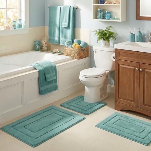 GRANNY SAYS Teal Bathroom Rugs Set 3 Piece, Soft Microfiber Bath Mats by GRANNYSAYS