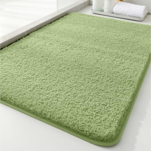 Polyester Bathroom Rug 20"x32" Olive Green, Non-Slip Soft Bath Mat by Kildoss