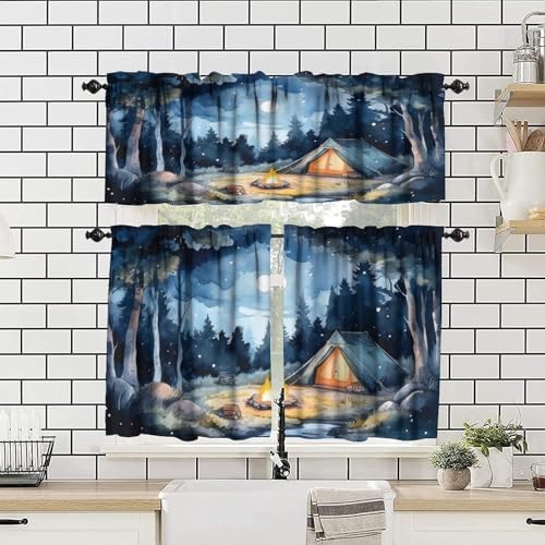 Forest Valance Curtain for Kitchen, Watercolor Mountain Forest Nature Tree - Image 4
