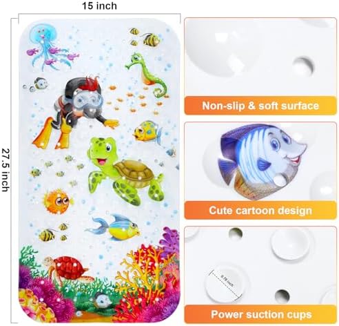 Secopad Bathtub Mat Non Slip, Cartoon Bath Tub Mat, 27.5" x 15" - Image 3