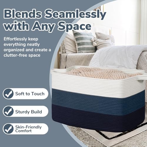 Goodpick 85L Large Blanket Basket 23.6" x 15.7" x 13.8" Cotton Rope Storage - Image 5