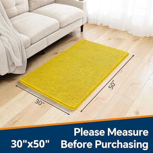 Chenille Bathroom Rug 30"x50" Yellow, Large Plush Bath Mat - Image 2
