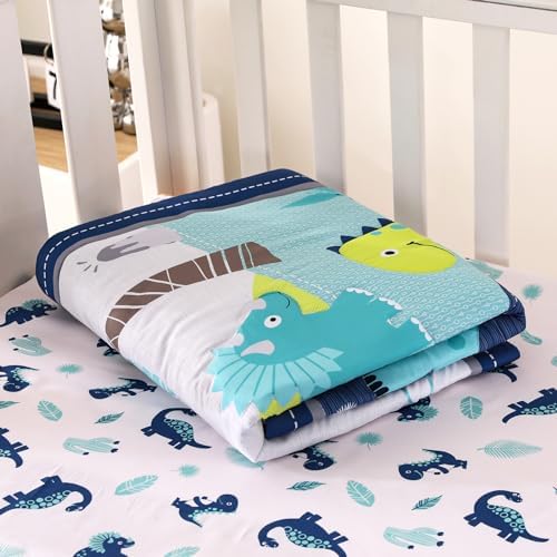 Dinosaur Mini Crib Bedding Set for Boys Blue Premium 3-Piece Baby Bedding Sheet - Image 6