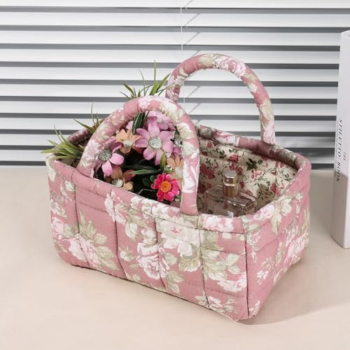Small Storage Basket Organizer, Mini Fabric Floral Storage Baskets - Image 2