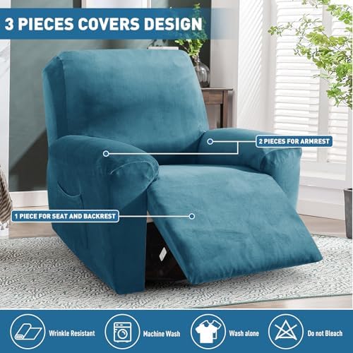 ZNSAYOTX Velvet Oversized Recliner Cover 3-Piece, Luxury Plush Recliner Chair - Image 3