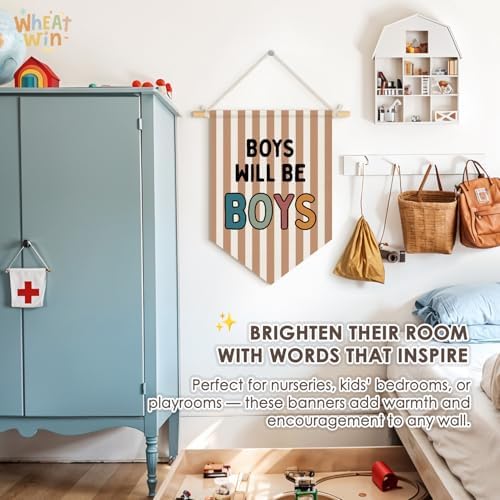 Wheatwin Boy Room Decor, Boys Will Be Boys Wall Hanging Pennant Flag Banner - Image 3