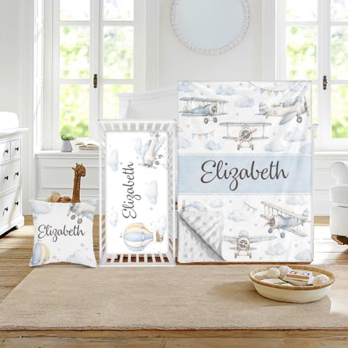 Custom Baby Girl Minky Crib Bedding Set, Air Balloon Bedding 3 Pcs Set by Duckbe