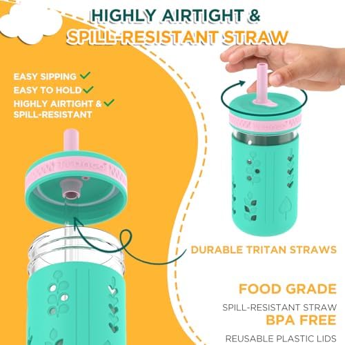 Tronco 12 oz Glass Sippy Cup for Kids & Toddlers | Mason Jar Smoothie Cups - Image 3