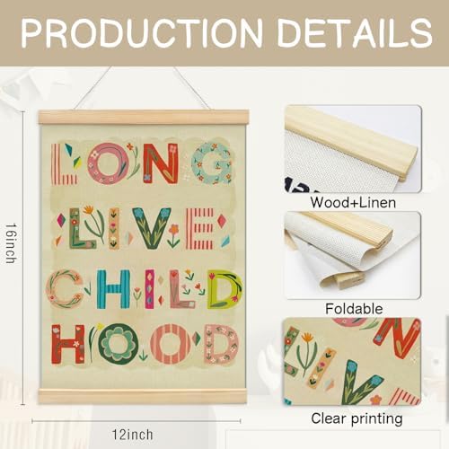 NaZaUK Kids Room Decor, Classroom Decor, Long Live Childhood Canvas Wall Art - Image 4