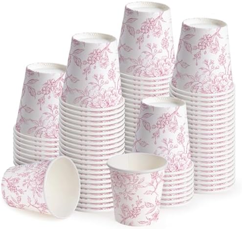 WRAPAHOLIC 3oz Toile Red Floral Bathroom Cups by WRAPAHOLIC
