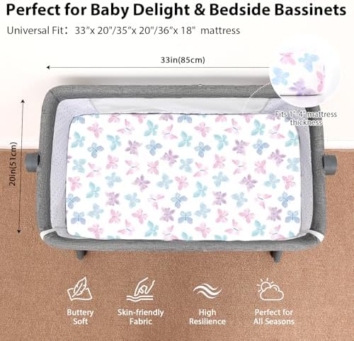 Baby Bedside Bassinet Sheets Girl, 33”x20” Compatible - Image 3