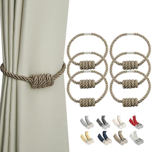 BEL AVENIR Magnetic Curtain Tiebacks 6 Pack Hand-Woven Curtain Ties by BELAVENIR
