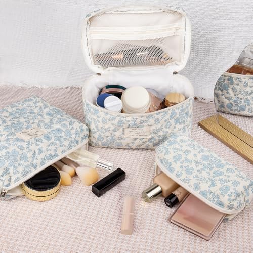 Gosect Makeup Bag Set, Quilted Makeup Bag, Large Floral Cosmetic Bag - Image 5
