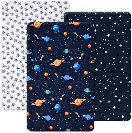 PHF 3 Pack Soft Mini Crib Sheets, Space Silky Pack N Play Sheets by PHF