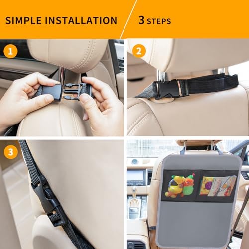 2 Pack Back Seat Cover for Kids, Car Seat Back Protectors Kick Mats Grey - Image 7