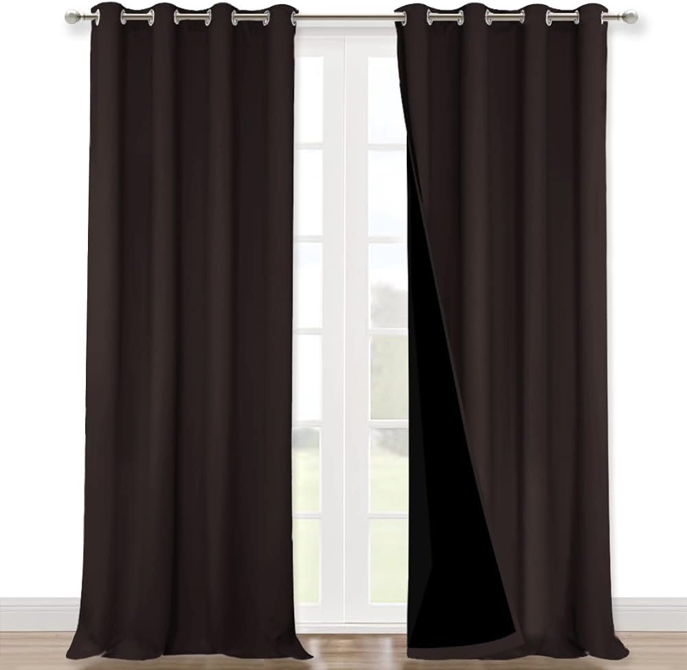 NICETOWN 100% Blackout Blinds, Set of 2, 46" x 96", Brown, Laundry Room Decor Window Treatment Curtains for Large Patio Sliding Door, Thermal Insulated Curtains for Bedroom
