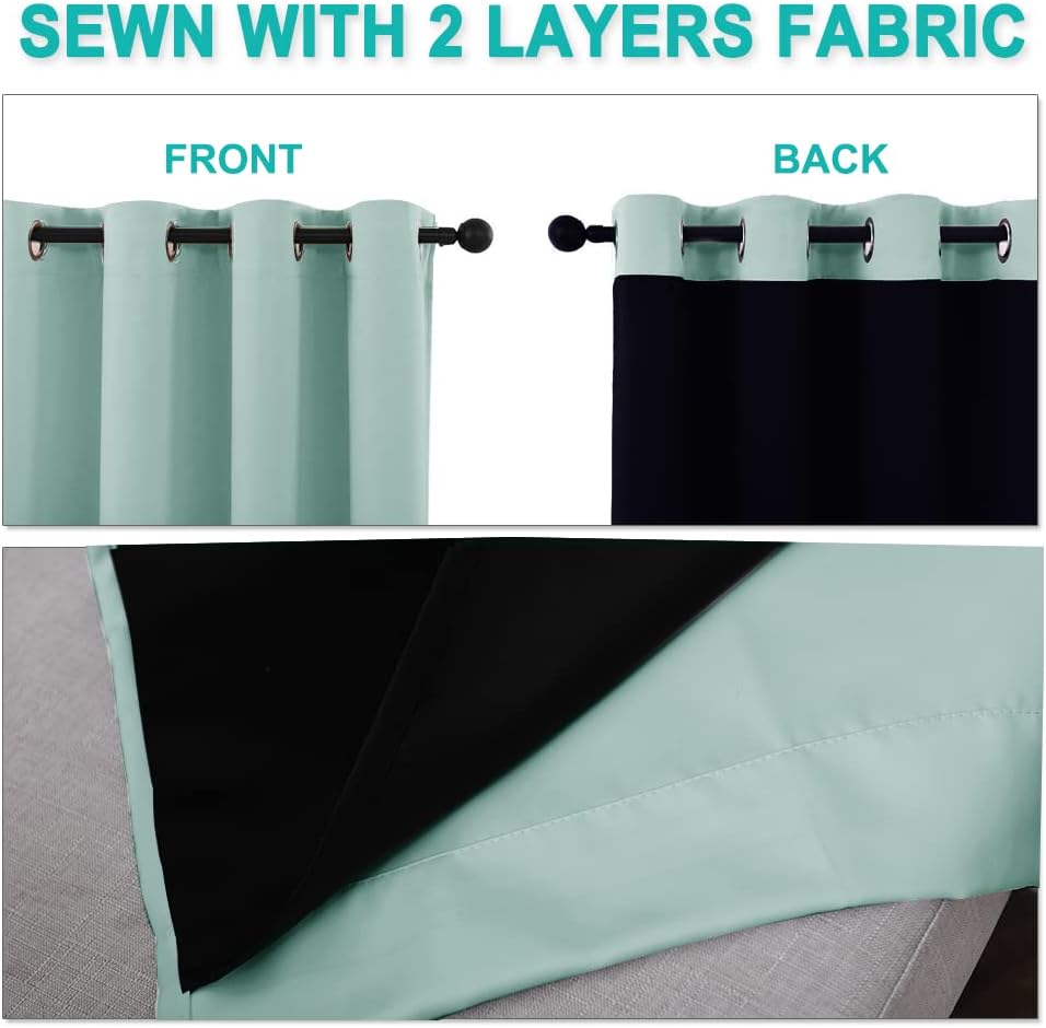 NICETOWN 100% Blackout Window Curtain Panels, Cold and Full Light Blocking Drapes with Black Liner for Nursery, 84" Drop Thermal Insulated Draperies (Aqua Blue, 2 Pieces, 70" Wide Each Panel)