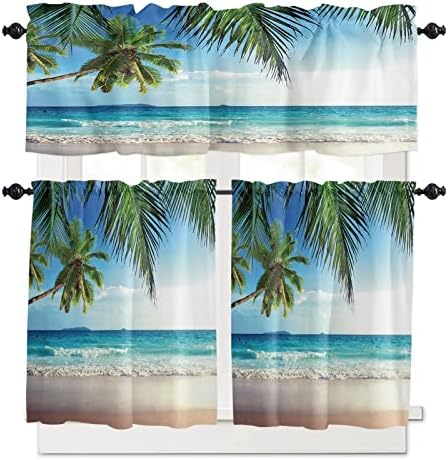 Kitchen Curtains and Valances Set, Palms Tree Ocean Tropical Sea Window - Image 5